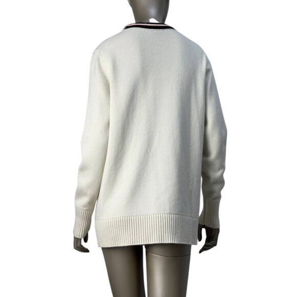 Chanel Ivory Cashmere  Contrast Trim Cardigan Sz 40 - Picture 2 of 8